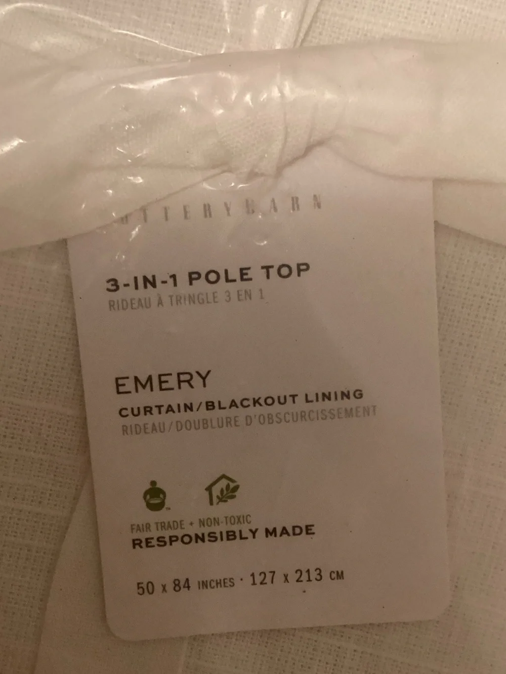 Pottery Barn Emery Linen-Blend Blackout Drape White Sz 50X84 NEW